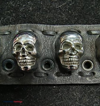 Leather & Steel Custom Made 7-9' SKULL BRACELET - (Canonsburg)