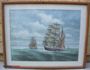 SHIP AT SEA FRAMED ART - WOMEN LOOKING OUT AT SEA - $40 (NORTH ORANGE COUNTY, YORBA LINDA)